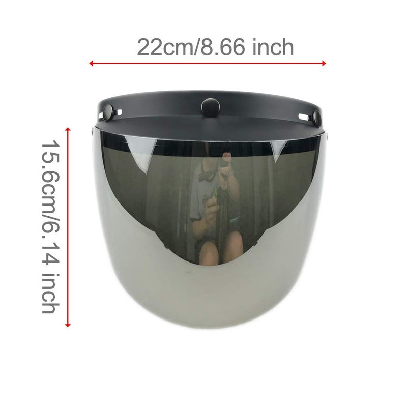 WANCAR Retro Universal Standard 3-Snap Open Face Motorcycle Helmets Flip Up Face Visor Wind Shield Lens(Mirrored) - Image 2